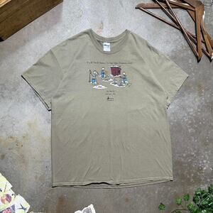 Vintage Y2K Stick Person Joke Tee Mens XL Camping Humor Fishing Brown Shirt